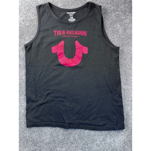 True Religion Mens Black Tank Top Large 100% Cotton Red Logo Sleeveless Loungewe - Picture 1 of 6